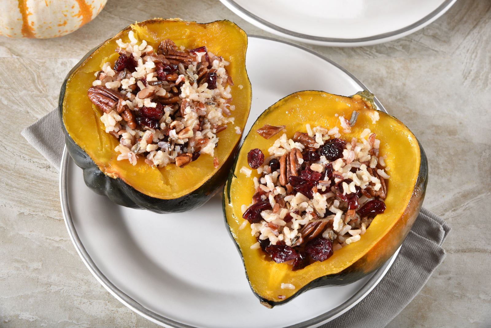 Recipe: Vegan Pecan Wild Rice Stuffed Acorn Squash