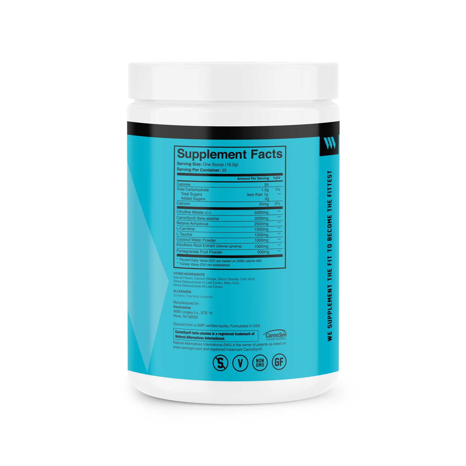 Swolverine PRE Natural NonStim PreWorkout Powder