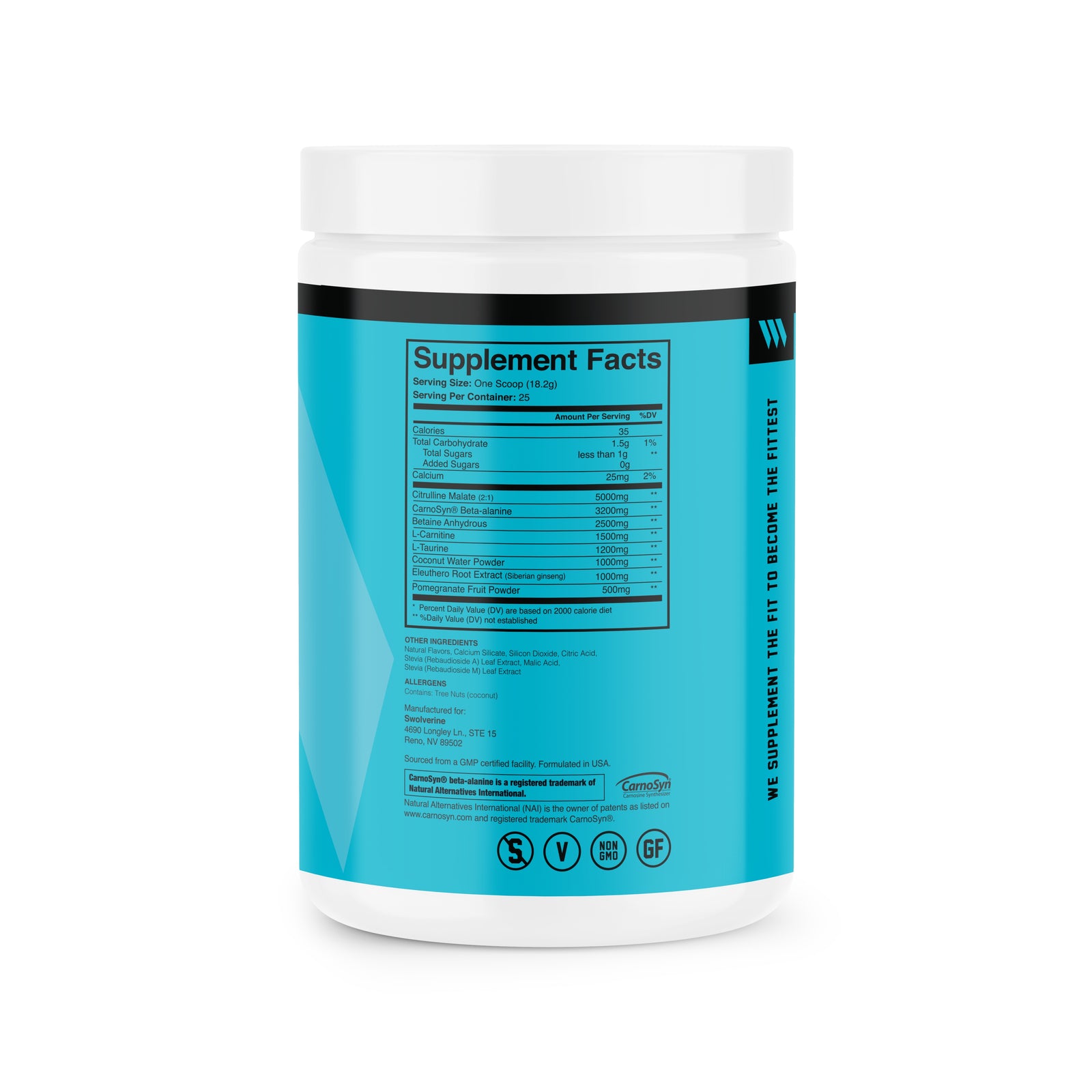 Swolverine PRE Natural NonStim PreWorkout Powder